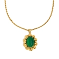 Collana vintage in acciaio inossidabile placcato oro 18K con ciondolo in agata verde - Collana Con Ciondolo In Agata Verde Pieghettata - Oro