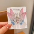 Pink and blue gradient butterfly hair clip with sparkling rhinestones and tassels - Single Pink Blue Butterfly (F0010) / Pale Blue