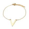 Minimalist gold stainless steel bracelet featuring a polished letter V pendant - Letter V(KB116101-K)