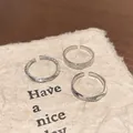 Three-piece set of silver open rings with hammered texture and engraved lettering styles - Silver - 3pcs Retro Hammered Set