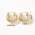 Detailed view of 18k gold plated hoop earrings with embossed diamond pattern and size info - KC-E06 Gold C-Shape