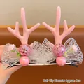 Pink reindeer antler hair clip with silver bow and sequins, 4cm diameter variant - 03# Pink Antler Clip with Silver Bow