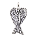 Antique silver angel wing heart pendant with intricate feather texture detail - Angel Wing 16x30mm