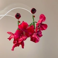 Detail view of large red fabric flower earrings with bohemian beaded tassel accents - Red Fabric 3D Petal Tassels (3#)