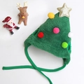 Cappello natalizio per animali a forma di albero con pompon colorati e stella dorata - Cappello ad albero verde con palline colorate / S (Adatto per animali da 1-4 kg)