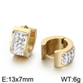 Golden stainless steel hoop earrings with white zircon stones 13x7mm size - Gold-White Stone (KE108261-TGD)