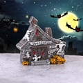 Miniature resin Halloween house with ghosts and pumpkins on a spooky silhouette background - Distressed Texture Spooky House Style D