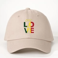 Detail of khaki baseball cap with one LOVE print on high-quality canvas fabric - One Size / Light Khaki