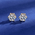 Gold plated sterling silver stud earrings with large brilliant cut white round zircon stones - 2-karat Gold Six-prong Stud Earrings Led-23