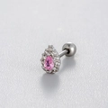 Titanium steel cartilage stud earring with pink teardrop stone and crystal halo - Teardrop Shape (A75-2) / Pink (Single Piece)