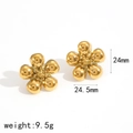 Golden flower-shaped earrings set in polished stainless steel with size measurements - Flower Stud Earrings Style (TE60200)