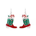 Christmas boot earrings with candy cane, rhinestones and festive red and green glitter - Christmas Red Boot & Cane Earrings