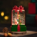 Boule à neige de Noël en forme de cadeau avec Père Noël, LED et grand nœud rouge - Vert - Père Noël et Sapin