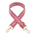 Pink ethnic geometric jacquard guitar strap for bags with adjustable gold metal hardware - Gold Buckle / T5-Rose Red