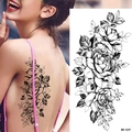 Sketch style black rose temporary tattoo sticker design with realistic floral details - Pattern BK-029