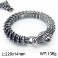 Bracciale rétro in acciaio inossidabile a scaglie di drago da uomo con doppia testa - Nero Vintage Lucido (KB170163-KJX)