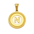 Golden stainless steel pendant with white shell inlay and letter N in rope edge - Letter N (S-P005-N)
