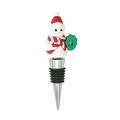 Bouchon à vin festif bonhomme de neige avec chapeau rouge et couronne de Noël verte - Bonhomme de neige avec couronne