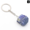 Natural lapis lazuli raw stone keychain with silver metal ring and deep blue mineral texture - Lapis Lazuli