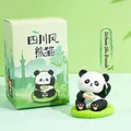 Cute resin panda figurine sitting on green base with Sichuan style gift box packaging - Shu Brocade Style / Color Box