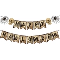 Vintage Happy Halloween bannerset met schedel- en spinnenwebmotieven op karton - Happy Halloween Banner (Y-00420-1)