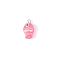 Pink handmade glass fish charm with blue eyes and white stripes for DIY jewelry making - Coral Pink (Single Hole 12#)