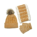 Ginger knitted kids 3-piece set with pompom hat, fleece scarf, and warm gloves - Yellow