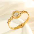Elegante orologio in acciaio dorato con quadrante in zirconi e cinturino traforato su seta - Oro Zircone Bianco