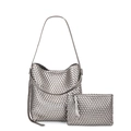 Silver woven PU leather tote bag with matching zipper pouch and long shoulder strap - Silver