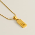 Gold rectangular pendant necklace with letter R on a sleek snake chain for women - Letter R