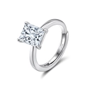 Elegant S925 sterling silver adjustable open ring with a large square clear gemstone - 4-Prong Square LZR39-Silver-1ct