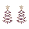 Exaggerated luxury hollow Christmas tree earrings with purple crystals and gold alloy - Purple