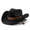 Classic black woven cowboy straw hat with studded leather band and adjustable chin strap - M (56-58cm) / Black
