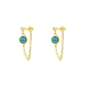 S925 silver gold-plated stud earrings with turquoise stones and delicate hanging chains - 925 Silver / Chain Tassel Stud Earrings (E4390-Gold)