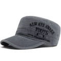 Gorra militar de copa plana gris oscuro lavado con bordado vintage en lona de algodón - Gris