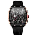 Black tonneau quartz chronograph watch with rose gold accents and honeycomb dial pattern - Black Rose Gold