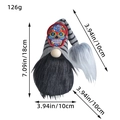 Gnome d'Halloween en peluche avec broderie de crâne et dimensions sur fond blanc - Z1-32 Barbe Noire (Chapeau Rayé Gris Noir)