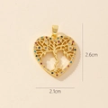 Detailed view of 2.6x2.1cm golden heart tree of life pendant with colorful gemstones - 0370-6 Gold Heart Colorful Gemstone Pendant