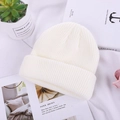 White ribbed knit beanie cap in a minimalist lifestyle setting with autumn vibes - M (56-58cm) / White