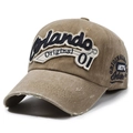 Vintage washed khaki baseball cap with Orlando embroidery and distressed brim details - Adjustable / Khaki