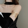 Adjustable golden cuff armlet featuring elegant hollow rose flower pattern design - Rose Cutout Armlet (13#)