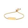Detail of adjustable gold stainless steel bracelet with a blank rectangular bar plate - 18K Gold