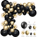 Black and metallic gold balloon arch kit with confetti balloons and assembly tools - Style 8