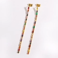 Retro multi-color crystal drop earrings with gold-plated base and rectangular zircon stones - 8*0.2cm / Gold Color Multicolored Zirconia