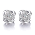 Silver four-leaf clover stud earrings with sparkling pavé cubic zirconia diamonds - White Zirconia Clover Studs