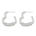 Minimalist silver geometric heart hoop earrings with textured spiral detail design - Spiral Heart Hoop Style (N-491)