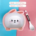 Pink rabbit shaped bamboo fiber kids bowl and spoon set with cute animal face design - A031 Rabbit Bowl Spoon (300ML)