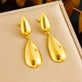 Elegant gold plated stainless steel double teardrop dangle earrings on jewelry box - Two-tier Waterdrop Drop Earrings(E6186)