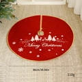 Red Christmas tree skirt with white snowflake deer pattern and Merry Christmas text - Red Merry Christmas Tree 98cm