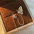 Elegante orecchino a farfalla e fiore con nappa in zircone in scatola per gioielli - Oro Chiaro Pietra Bianca (Pezzo Singolo)